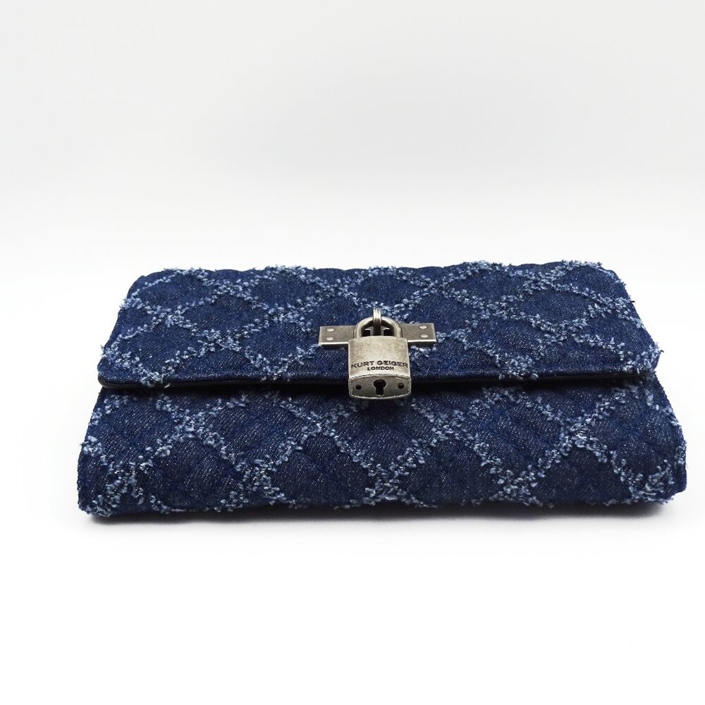 KURT GEIGER LONDON Brixton Quilted Blue Denim Cain Wallet - Picture 4 of 6